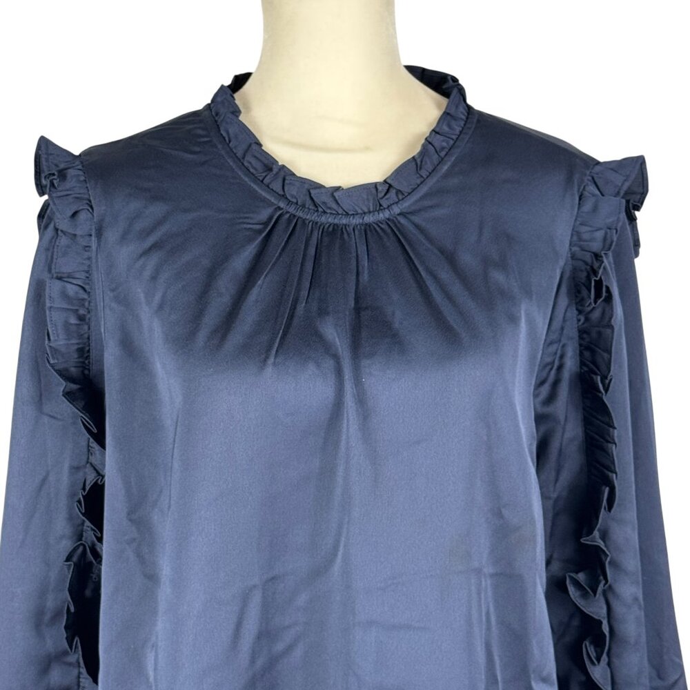 J. Crew Navy Blue Ruffle Blouse Size Medium - Picture 9 of 9